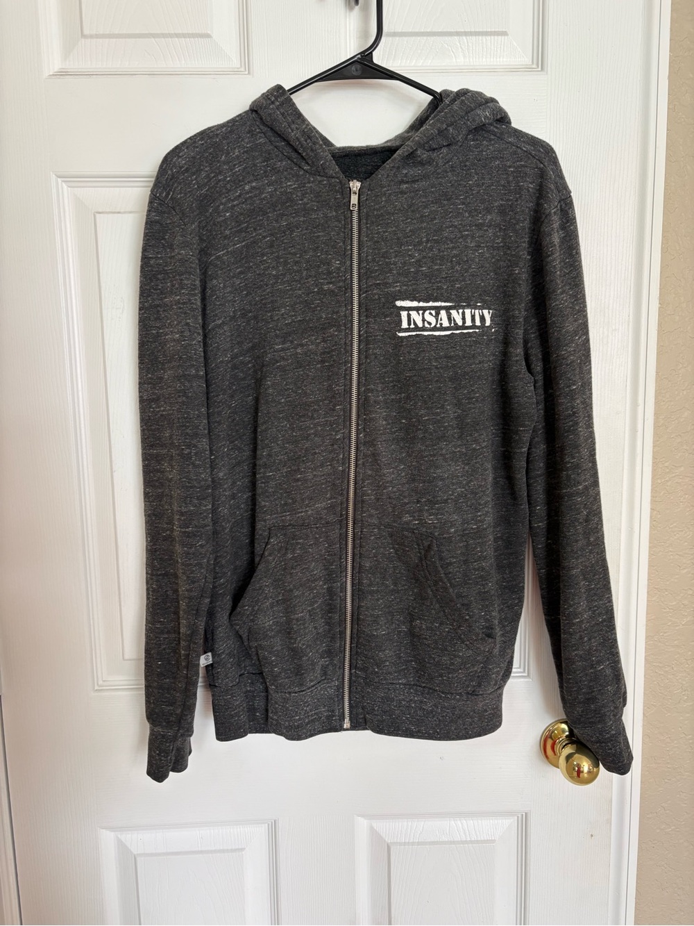 Beachbody INSANITY Full Zip Hoodie Gray Fleece Sweatshirt Men’s Large Gym Fit